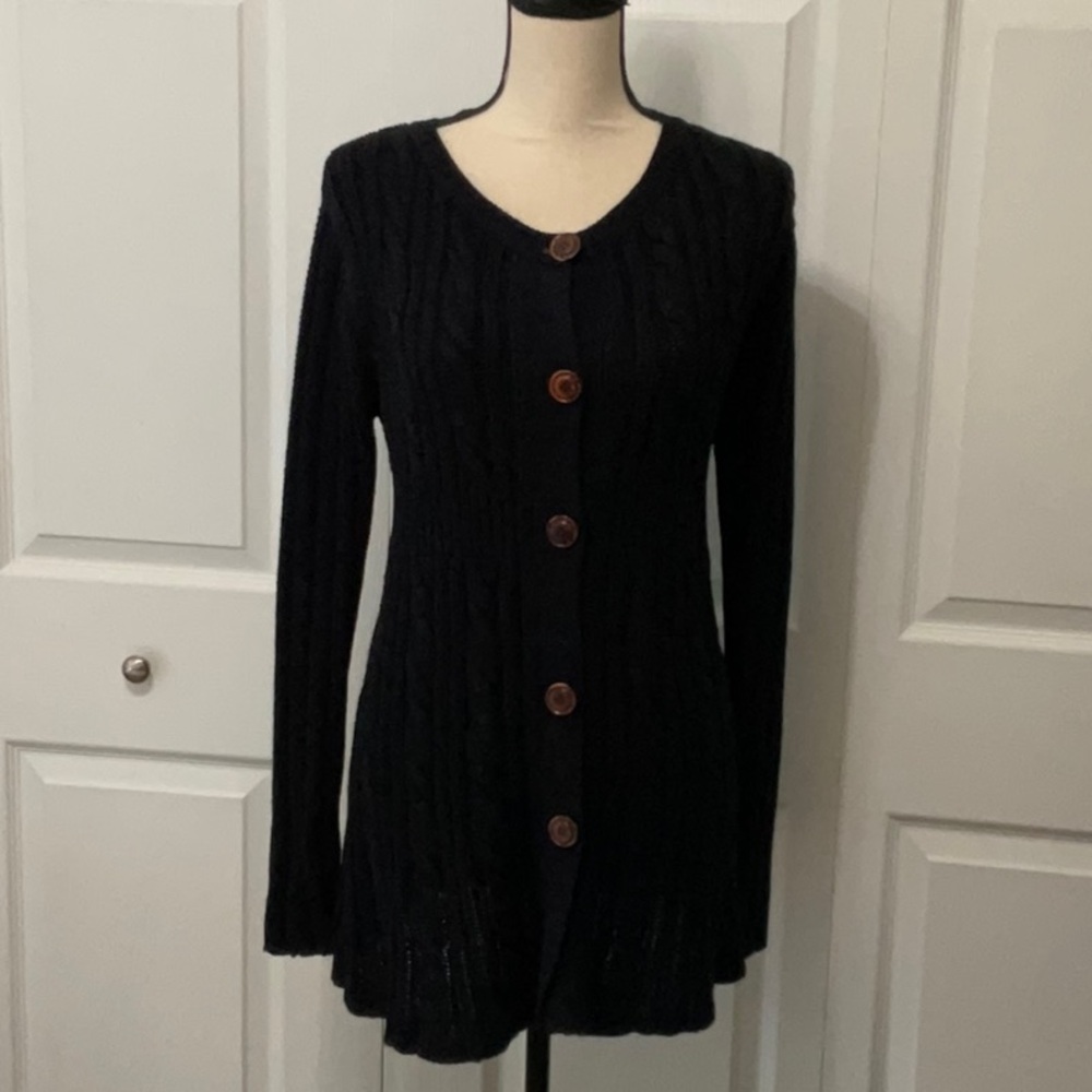 Love Lola Button Down Cable Cardigan, Large, Black